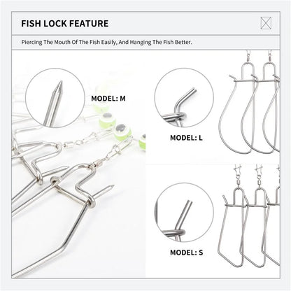 LEO 28282 Stainless Steel  Fish Buckle Lock Fishing Stringer Clip with 7pcs Snaps Fishing Holder Kit