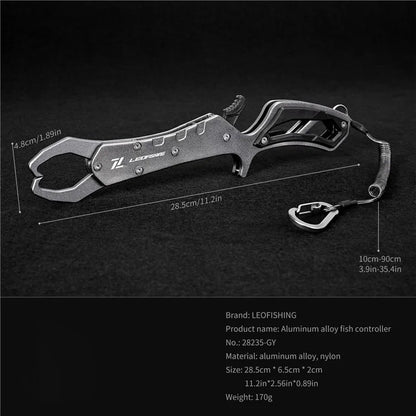 LEO 28235 Anti-skid Fishing Grip Aluminum Alloy Fish Control Clamp with Anti-lost Rope and Buckle