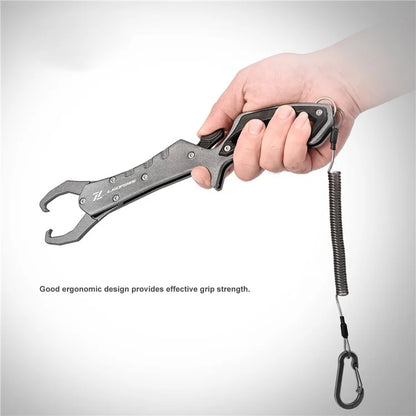 LEO 28235 Anti-skid Fishing Grip Aluminum Alloy Fish Control Clamp with Anti-lost Rope and Buckle