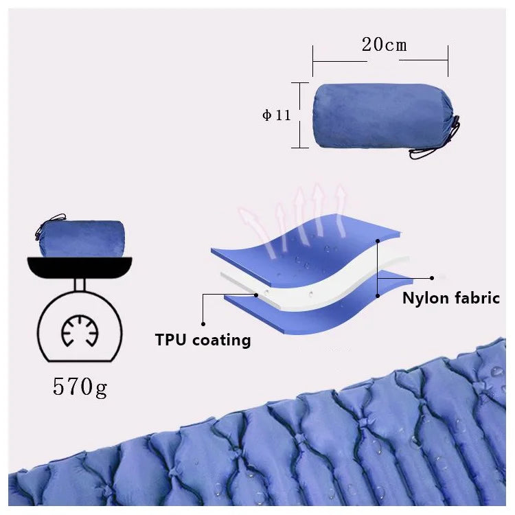 GM-AM20 Camping Mat Inflatable Sleeping Mat Nylon+TPU Sleeping Pad