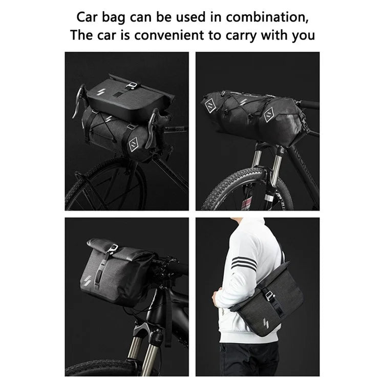 SZ-AS-015 Waterproof Nylon+TPU Bike Handlebar Bag 5-15L Bicycle Front Tube Bag Storage Pouch Pack