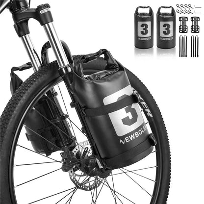 NEWBOLER 2 Bike Front Fork Pannier Bags (3L) + 2 Front Fork Racks + 4 Adjustable Straps + 8 Fixing Straps