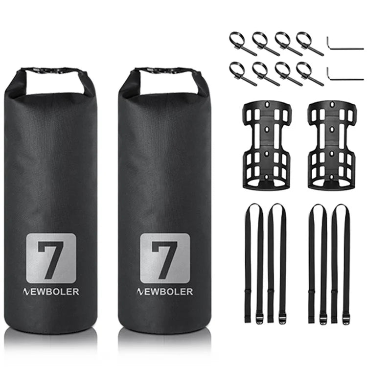 NEWBOLER 2 Bike Front Fork Pannier Bags (7L) + 2 Front Fork Racks + 4 Adjustable Straps + 8 Fixing Straps