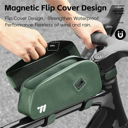 WEST BIKING YP0707385 Bicycle Top Tube Bag Magnetic Flip Cover Design Bike Front Beam Storage Bag