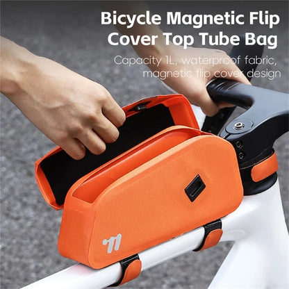 WEST BIKING YP0707385 Bicycle Top Tube Bag Magnetic Flip Cover Design Bike Front Beam Storage Bag