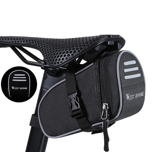 WEST BIKING YP0707388 1L Bike Saddle Bag Oxford Canvas Reflective Bicycle Tools Storage Bag