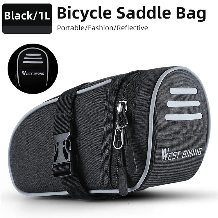 WEST BIKING YP0707388 1L Bike Saddle Bag Oxford Canvas Reflective Bicycle Tools Storage Bag