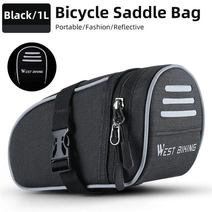 WEST BIKING YP0707388 1L Bike Saddle Bag Oxford Canvas Reflective Bicycle Tools Storage Bag