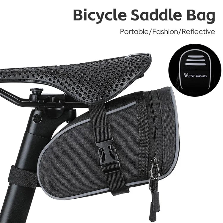WEST BIKING YP0707388 1L Bike Saddle Bag Oxford Canvas Reflective Bicycle Tools Storage Bag