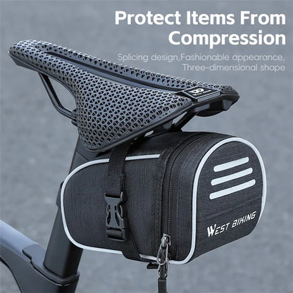 WEST BIKING YP0707388 1L Bike Saddle Bag Oxford Canvas Reflective Bicycle Tools Storage Bag
