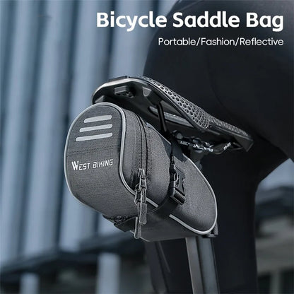WEST BIKING YP0707388 1L Bike Saddle Bag Oxford Canvas Reflective Bicycle Tools Storage Bag