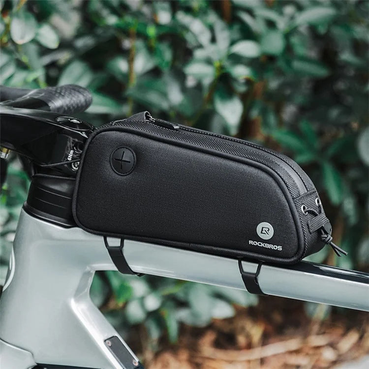 ROCKBROS 063 Polyester+PU Bicycle Phone Case for Mountain Bike Front Beam Tube Zippered Phone Bag