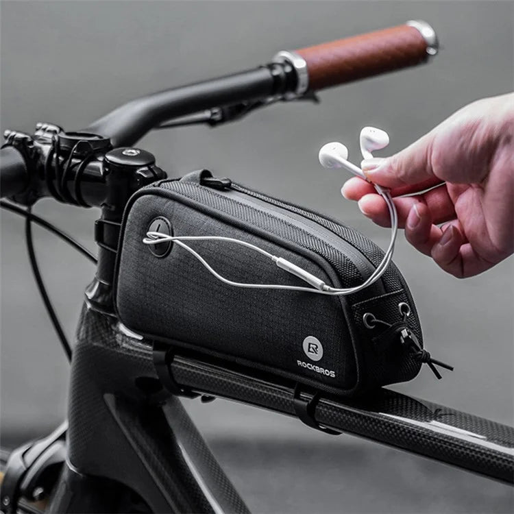 ROCKBROS 063 Polyester+PU Bicycle Phone Case for Mountain Bike Front Beam Tube Zippered Phone Bag