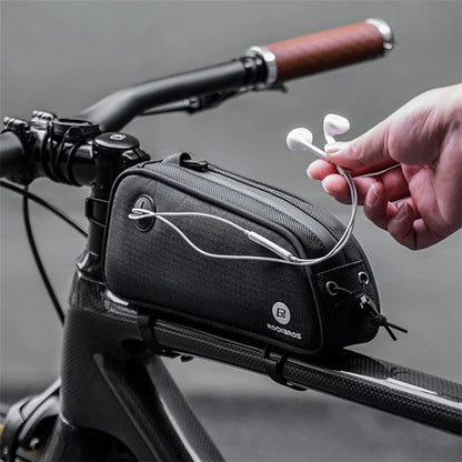 ROCKBROS 063 Polyester+PU Bicycle Phone Case for Mountain Bike Front Beam Tube Zippered Phone Bag