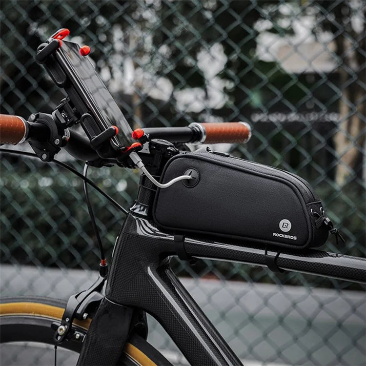 ROCKBROS 063 Polyester+PU Bicycle Phone Case for Mountain Bike Front Beam Tube Zippered Phone Bag