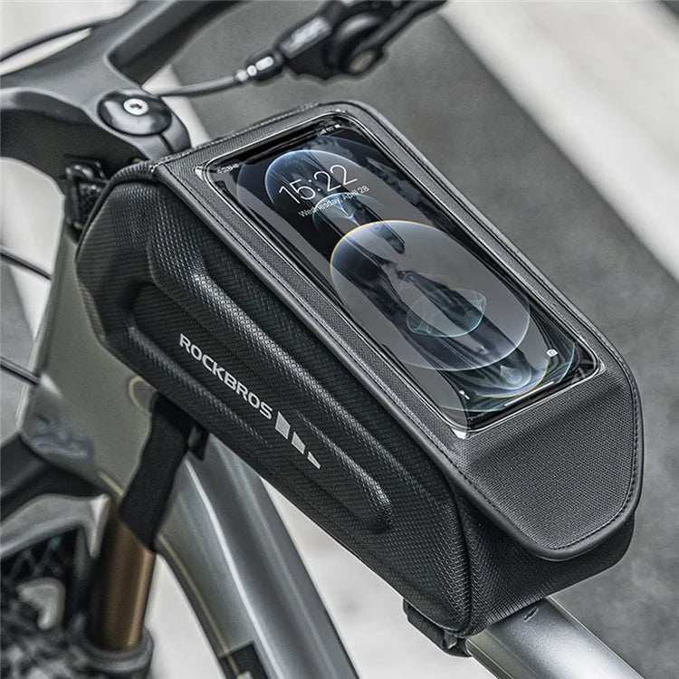 ROCKBROS k001 Polyester+PU Bicycle Hard Shell Phone Bag Front Beam Tube Phone Case for Mountain Bike