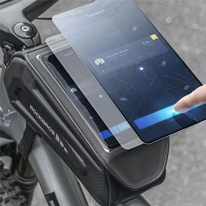 ROCKBROS k001 Polyester+PU Bicycle Hard Shell Phone Bag Front Beam Tube Phone Case for Mountain Bike
