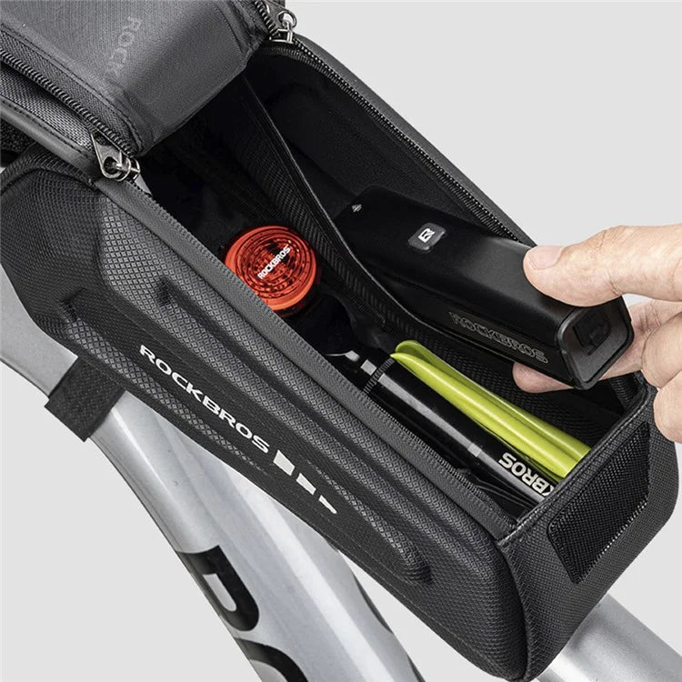 ROCKBROS k001 Polyester+PU Bicycle Hard Shell Phone Bag Front Beam Tube Phone Case for Mountain Bike