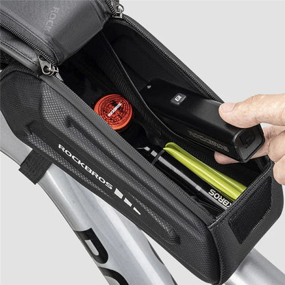 ROCKBROS k001 Polyester+PU Bicycle Hard Shell Phone Bag Front Beam Tube Phone Case for Mountain Bike