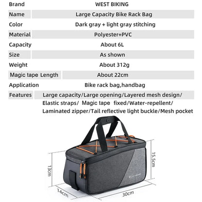 WEST BIKING YP0707360 Bicycle Bike Rear Rack Pannier Pack Cycling Tools Storage Bag