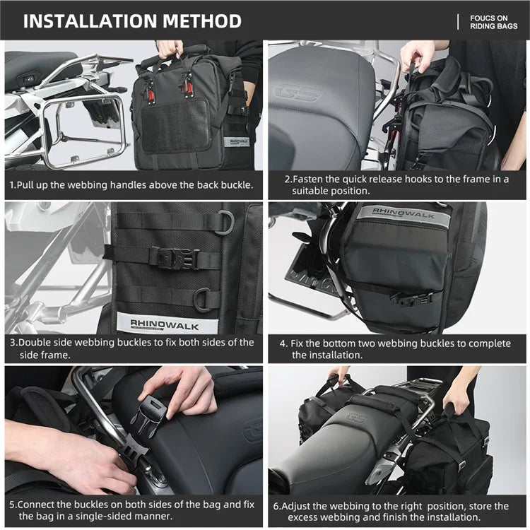 RHINOWALK MTR2050 25L-50L Quick Released Motorcycle Side Bag Waterproof Polyester Motorbike Pack
