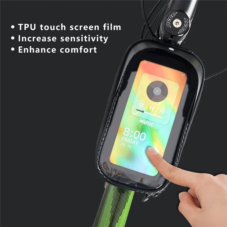 RZAHUAHU YA347-3 PU Bike Frame Bag TPU Touch Screen Cell Phone Holder Bicycle Top Tube Pouch