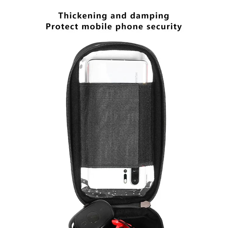 RZAHUAHU YA347-3 PU Bike Frame Bag TPU Touch Screen Cell Phone Holder Bicycle Top Tube Pouch