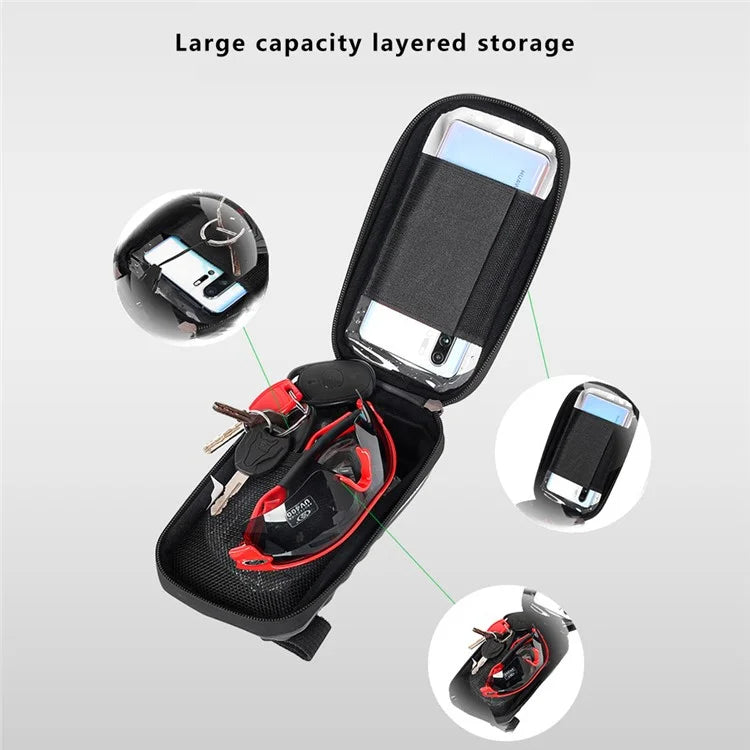 RZAHUAHU YA347-3 PU Bike Frame Bag TPU Touch Screen Cell Phone Holder Bicycle Top Tube Pouch
