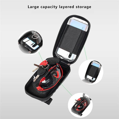 RZAHUAHU YA347-3 PU Bike Frame Bag TPU Touch Screen Cell Phone Holder Bicycle Top Tube Pouch