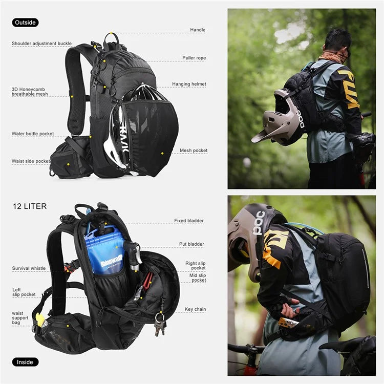 RHINOWALK RK8202 12L Hiking Backpack Breathable Travel Bag Camping Climbing Daypack
