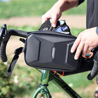 RZAHUAHU 591 3L Hard Shell Bicycle Handlebar Bag Waterproof PU Bike Front Bag