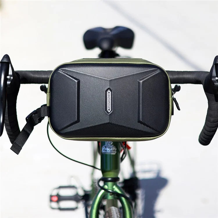 RZAHUAHU 591 3L Hard Shell Bicycle Handlebar Bag Waterproof PU Bike Front Bag+Green