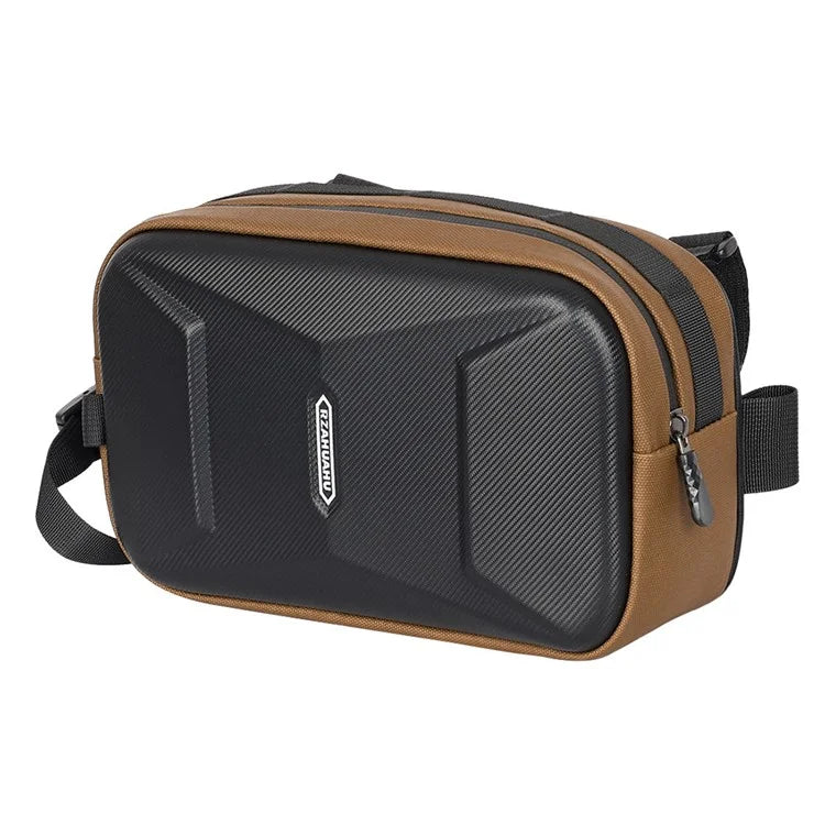 RZAHUAHU 591 3L Hard Shell Bicycle Handlebar Bag Waterproof PU Bike Front Bag+Brown