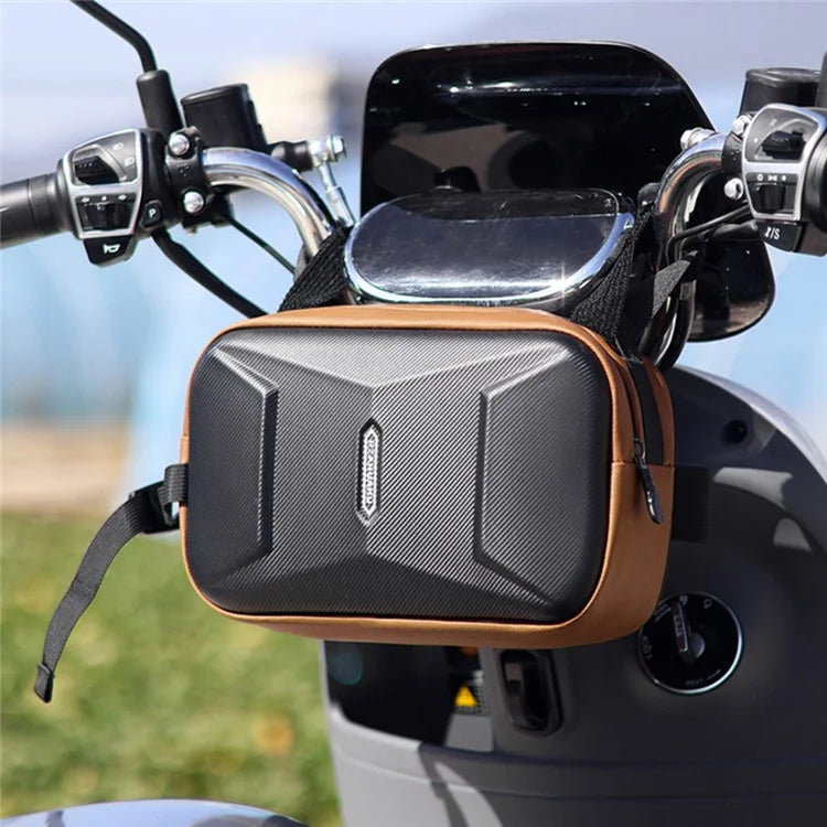 RZAHUAHU 591 3L Hard Shell Bicycle Handlebar Bag Waterproof PU Bike Front Bag+Brown
