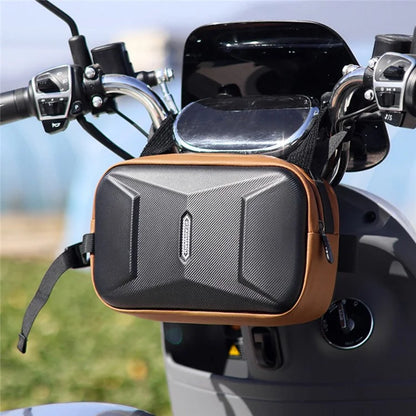 RZAHUAHU 591 3L Hard Shell Bicycle Handlebar Bag Waterproof PU Bike Front Bag+Brown