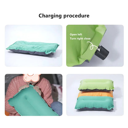 Inflatable Sponge Pillow Camping Travel Pillow Fabric+TPU Head Rest Cushion