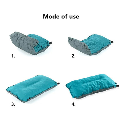 Inflatable Sponge Pillow Camping Travel Pillow Fabric+TPU Head Rest Cushion