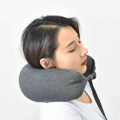 Travel Pillow Cotton U-Shape Head Rest Neck Pillow with Hood for Airplane Car Office