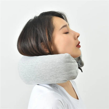 Travel Pillow Cotton U-Shape Head Rest Neck Pillow with Hood for Airplane Car Office