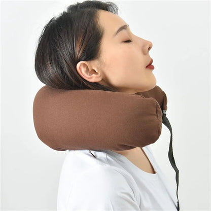 Travel Pillow Cotton U-Shape Head Rest Neck Pillow with Hood for Airplane Car Office