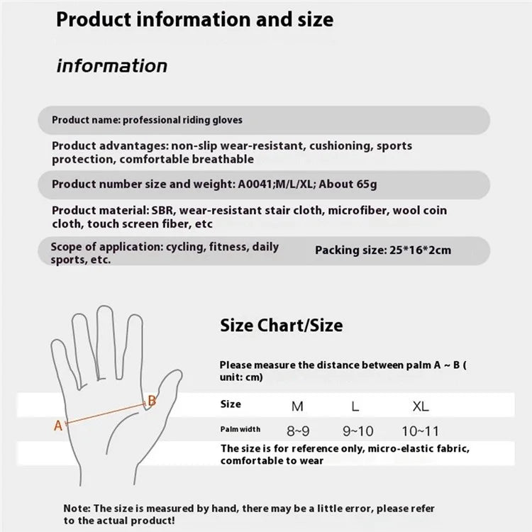 KYNCILOR 1 Pair Summer Full Finger Cycling Gloves Touch Screen Shock-Absorbed Hand Gloves
