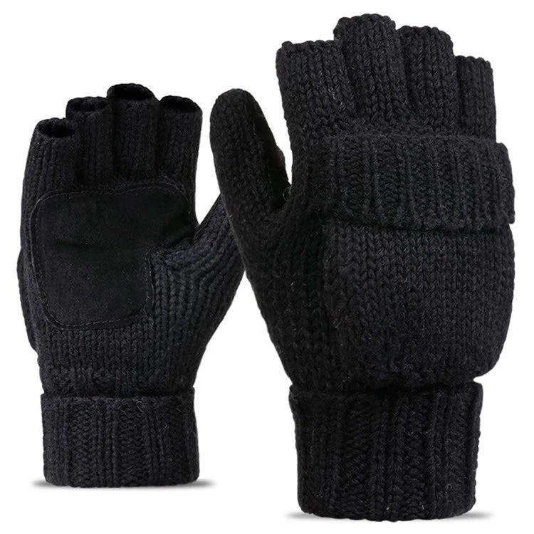 DZ07 Unisex Winter Cycling Warm Wool Gloves Half Finger Knitted Gloves with Flip Cover