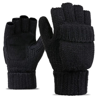 DZ07 Unisex Winter Cycling Warm Wool Gloves Half Finger Knitted Gloves with Flip Cover