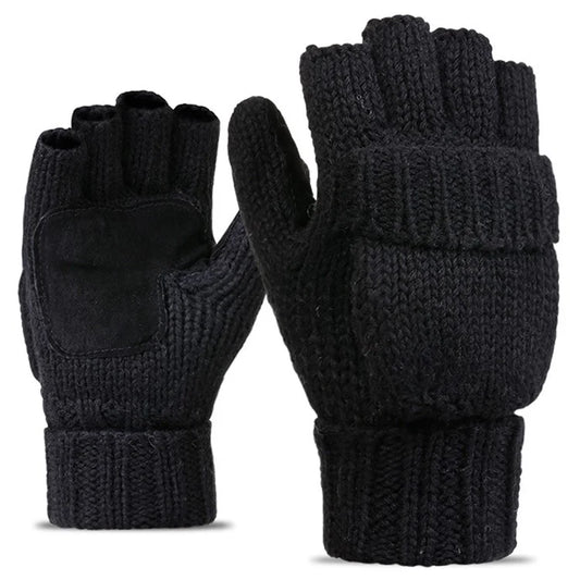 DZ07 Unisex Winter Cycling Warm Wool Gloves Half Finger Knitted Gloves with Flip Cover