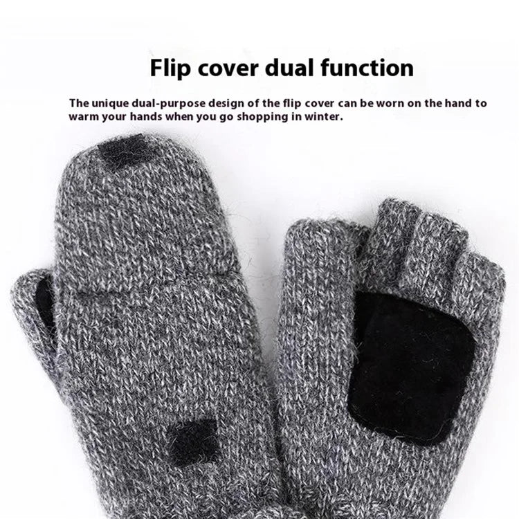 DZ07 Unisex Winter Cycling Warm Wool Gloves Half Finger Knitted Gloves with Flip Cover