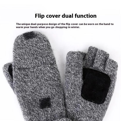 DZ07 Unisex Winter Cycling Warm Wool Gloves Half Finger Knitted Gloves with Flip Cover