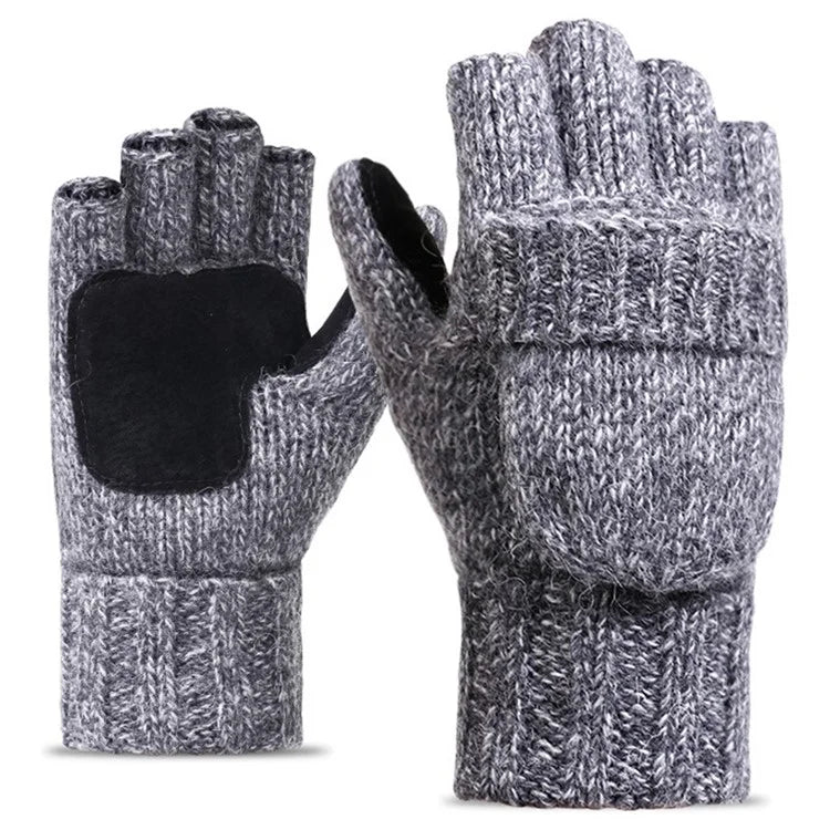 DZ07 Unisex Winter Cycling Warm Wool Gloves Half Finger Knitted Gloves with Flip Cover