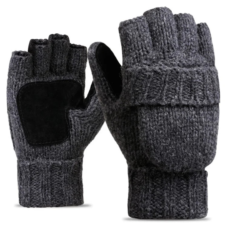 DZ07 Unisex Winter Cycling Warm Wool Gloves Half Finger Knitted Gloves with Flip Cover