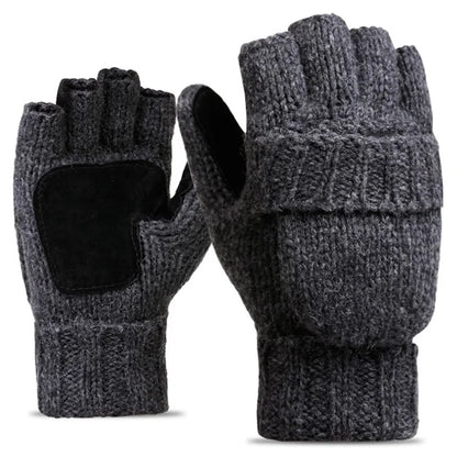 DZ07 Unisex Winter Cycling Warm Wool Gloves Half Finger Knitted Gloves with Flip Cover