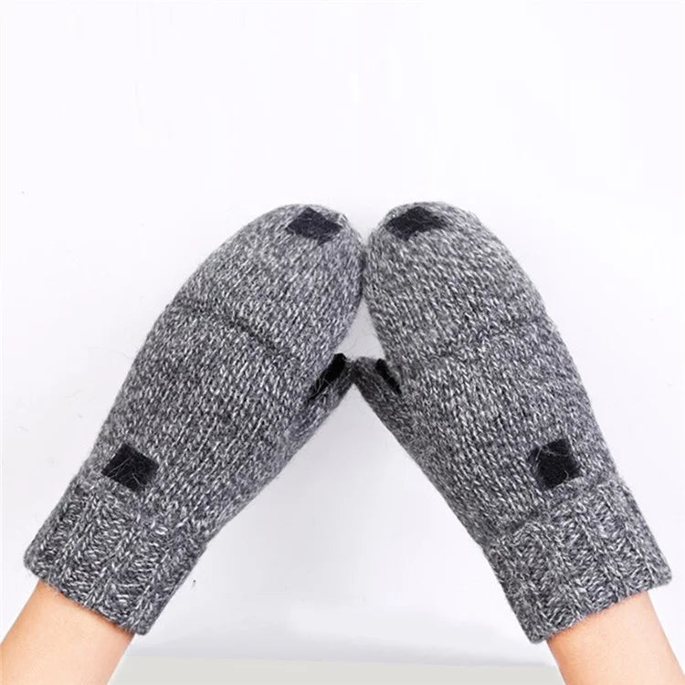 DZ07 Unisex Winter Cycling Warm Wool Gloves Half Finger Knitted Gloves with Flip Cover